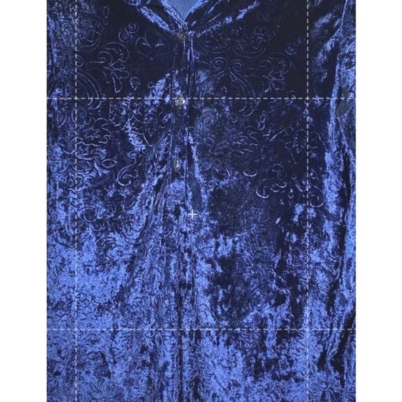 Boho Chic Velvet Hippie Tunic Womens M Raised Print Royal Blue Flare Sleeve - Picture 7 of 8